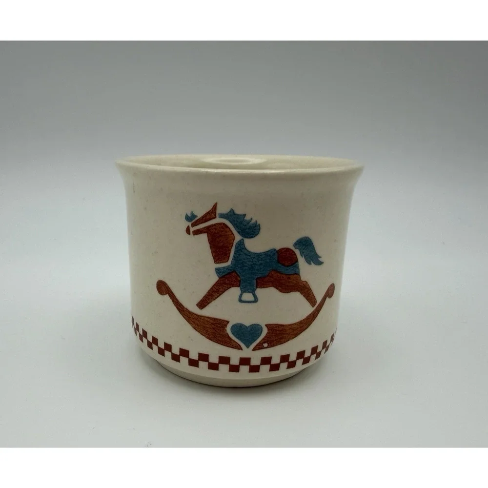 Vintage Ceramic Mini Crocks Set of 2 Blue Dot, Rocking Horse Cottage Rustic
